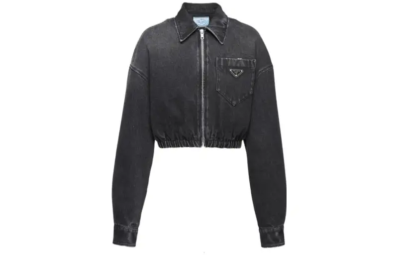 PRADA Cropped Coats Women's Dark Gray Lapel Moderate