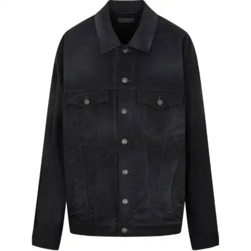 Balenciaga Denim Jackets Women's Black Lapel Moderate Straight Fit