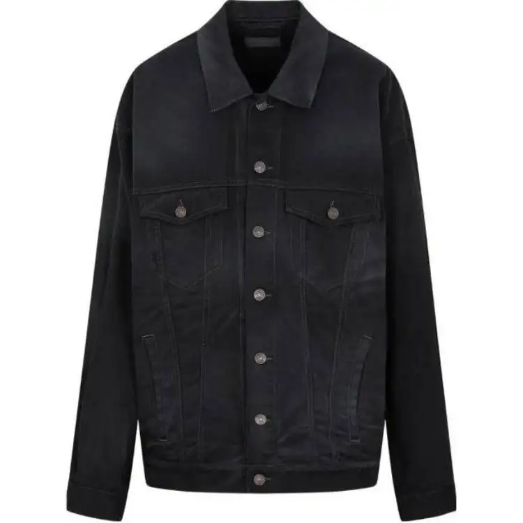 Balenciaga Denim Jackets Women's Black Lapel Moderate Straight Fit