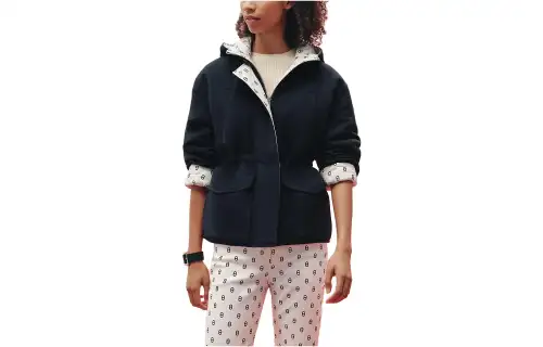 HERMES Velvet Jackets Women's Navy Hooded Moderate