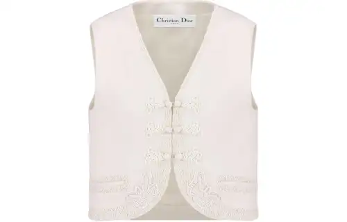 DIOR Vests Women's Ecru V Neck Moderate Other