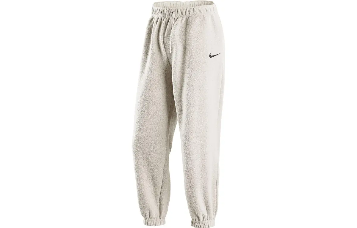 Nike Sportswear Essentials Logo Print Towel Fabric Fleece Lined Casual Sweatpants Women's Beige