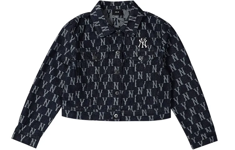 MLB Monogram Cropped Coats Women's Dark Blue Lapel Moderate