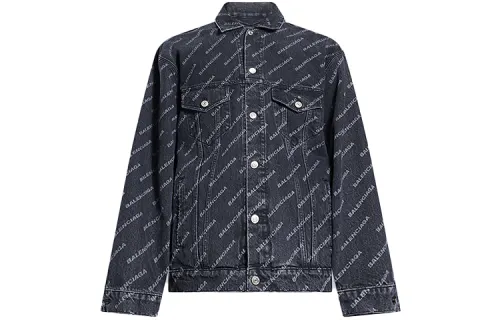 Balenciaga Denim Jackets Women's Black Lapel Moderate Straight Fit