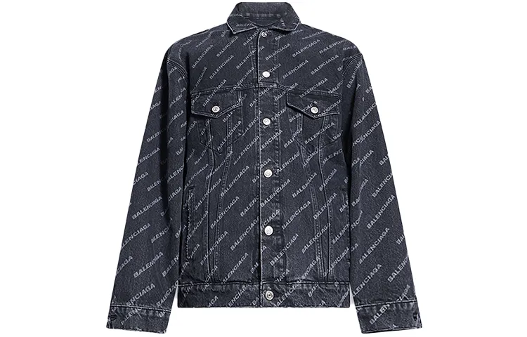 Balenciaga Denim Jackets Women's Black Lapel Moderate Straight Fit