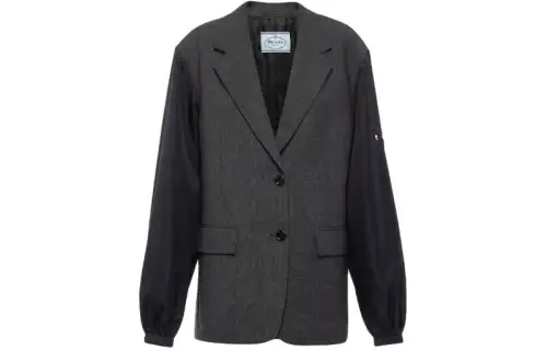 PRADA Single Breasted Wool And Re Nylon Jacket Business Suit Coat Women's Slate Gray