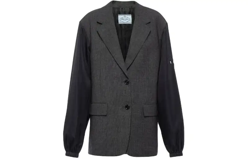 PRADA Single Breasted Wool And Re Nylon Jacket Business Suit Coat Women's Slate Gray