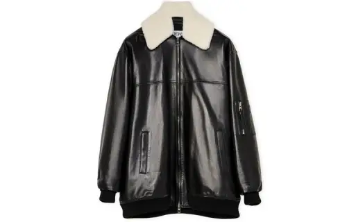 LOEWE Leather Jackets Women's Black Lapel Moderate Other