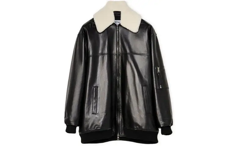 LOEWE Leather Jackets Women's Black Lapel Moderate Other