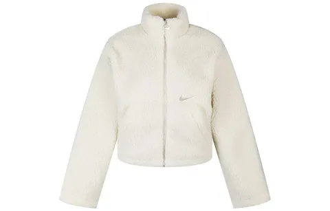 Nike Velvet Jackets Women's White Stand Collar Moderate