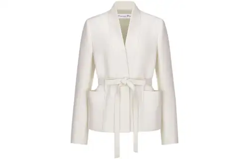 DIOR Palto Cropped Coats Women's White V Neck Moderate