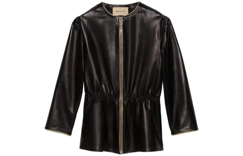 GUCCI Leather Jackets Women's Black Crew Neck Moderate Other