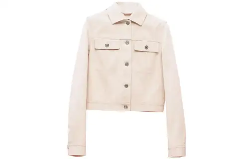 HERMES Denim Jackets Women's White Lapel Moderate Straight Fit