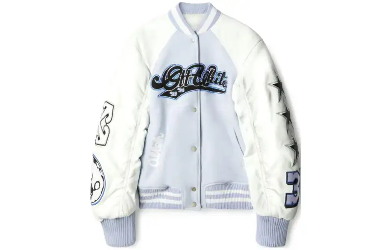 OFF-WHITE Moon Wheel Leather Varsity Jacket