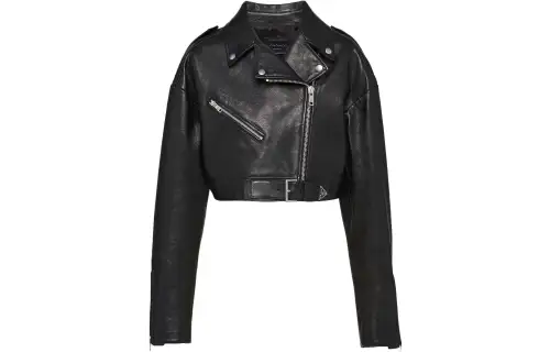 PRADA Cropped Coats Women's Black Lapel Moderate