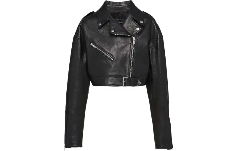 PRADA Cropped Coats Women's Black Lapel Moderate