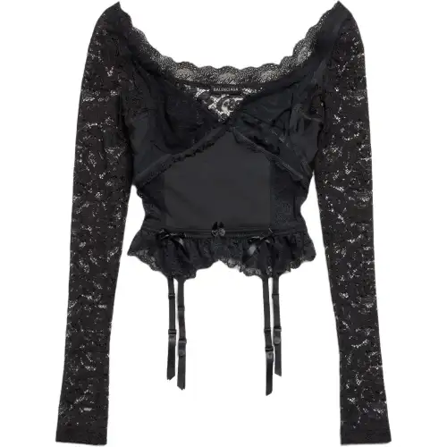 Balenciaga Lace Detailed Long Sleeve Top