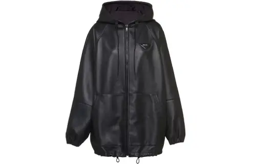 PRADA Leather Jackets Women's Black Hooded Moderate Other