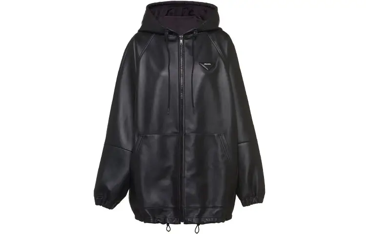 PRADA Leather Jackets Women's Black Hooded Moderate Other