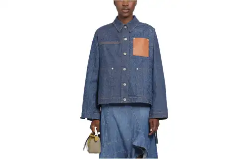 LOEWE Denim Jackets Women's Purple Blue Lapel Moderate Straight Fit