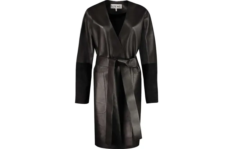LOEWE Leather Jackets Women's Black V Neck Moderate Straight Fit