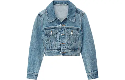 Alexander wang SS23 solid color lapel single-breasted long-sleeved short truncated coat for women washed blue