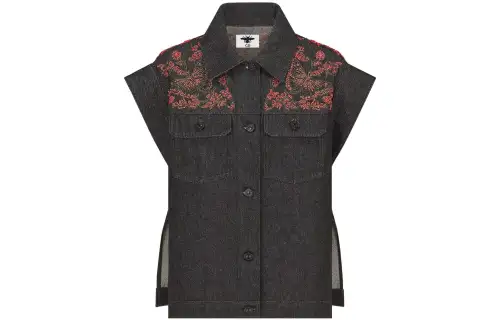 DIOR Vests Women's Black Lapel Moderate Denim