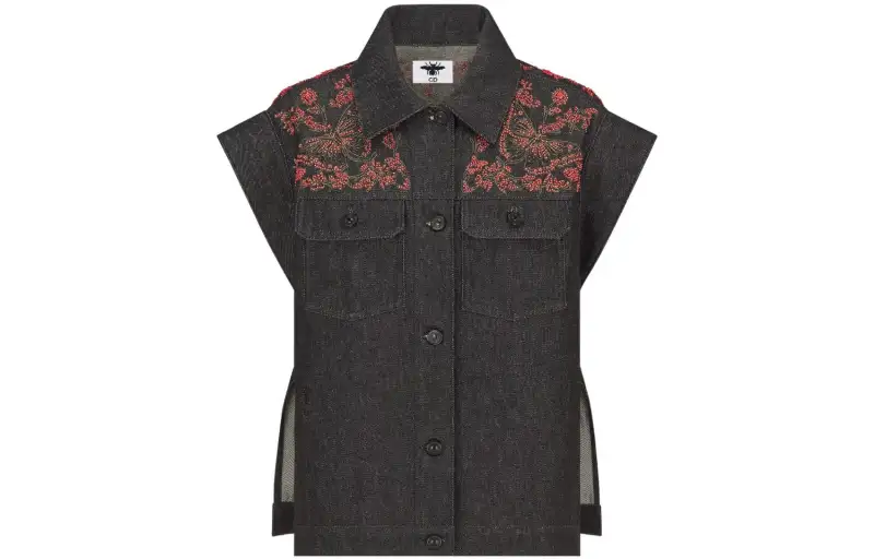 DIOR Vests Women's Black Lapel Moderate Denim
