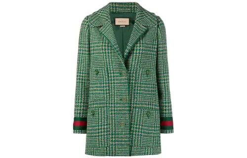 GUCCI Cropped Coats Women's Green Lapel Moderate