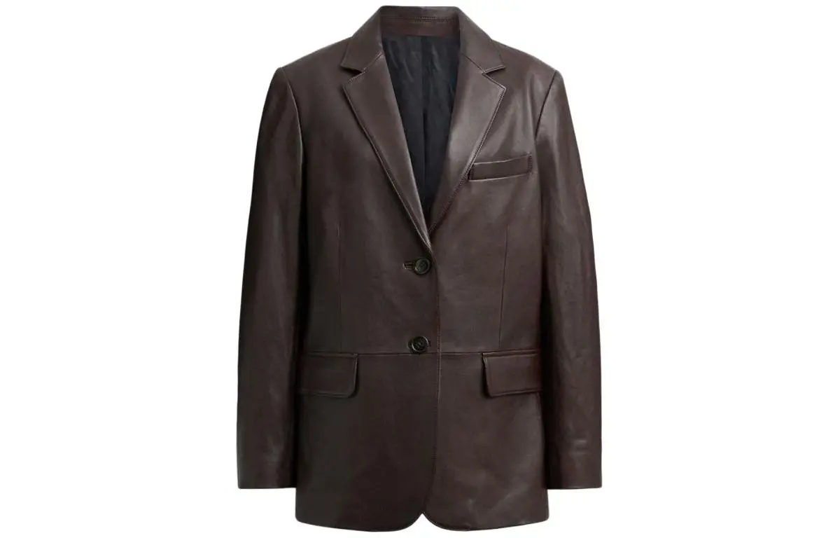 COACH Leather Jacket Loose Fit Women's Brown