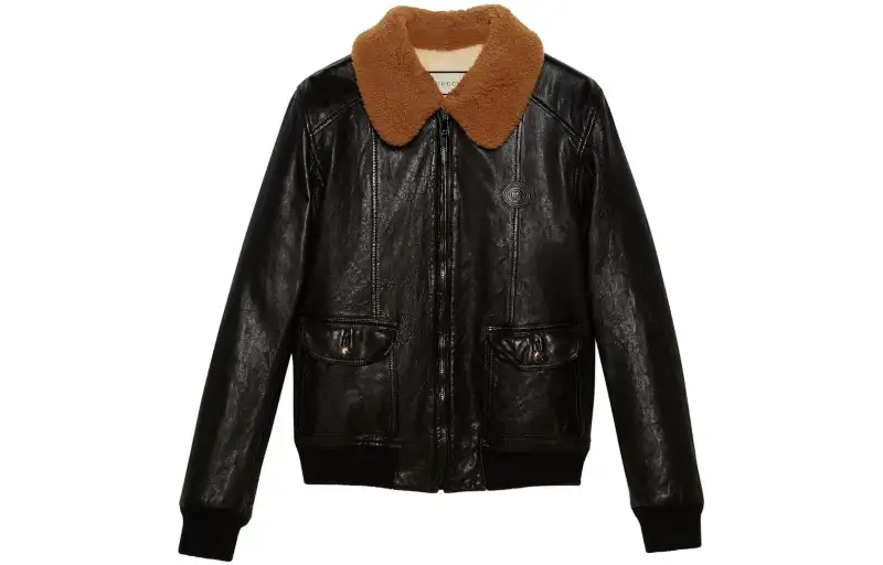GUCCI Leather Jackets Women's Black Lapel Moderate Other