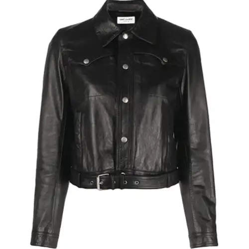 SAINT LAURENT Leather Jackets Women's Black Lapel Moderate Other