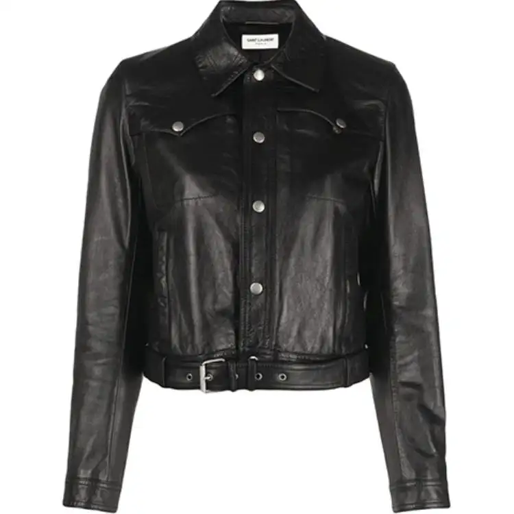SAINT LAURENT Leather Jackets Women's Black Lapel Moderate Other