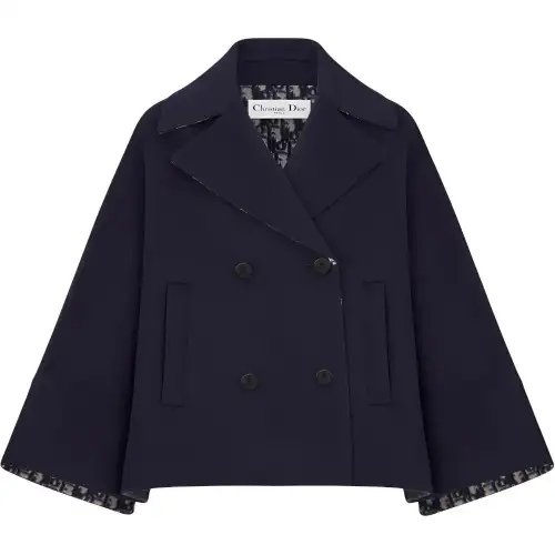 DIOR Coats Women's Marine Blue Lapel Moderate