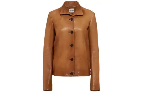 MIU MIU Leather Jackets Women's Caramel Lapel Moderate