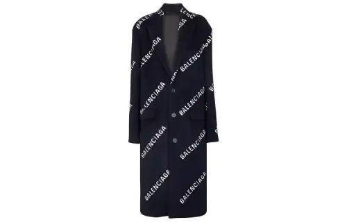 Balenciaga All Over Logo Boxy Coat 'Navy/White'