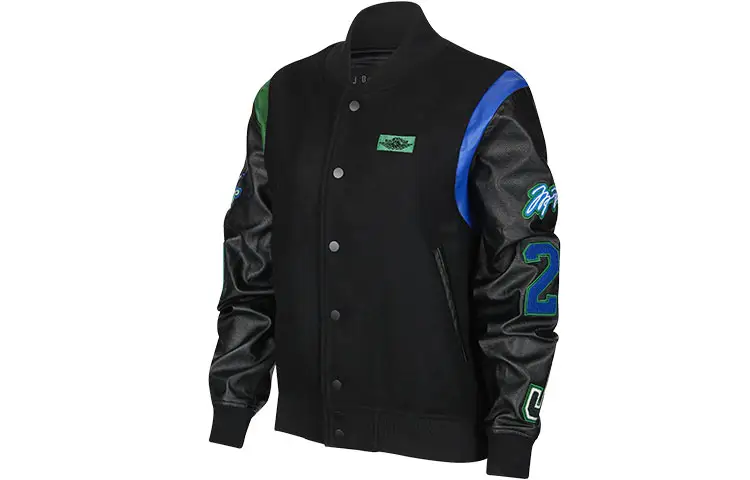 Jordan X Aleali May Varsity Jacket Asia Sizing Black Game Royal Pine Green