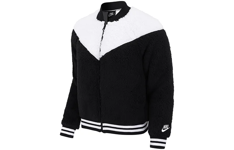 Nike Velvet Jackets Women's Black/White Baseball Collar Moderate