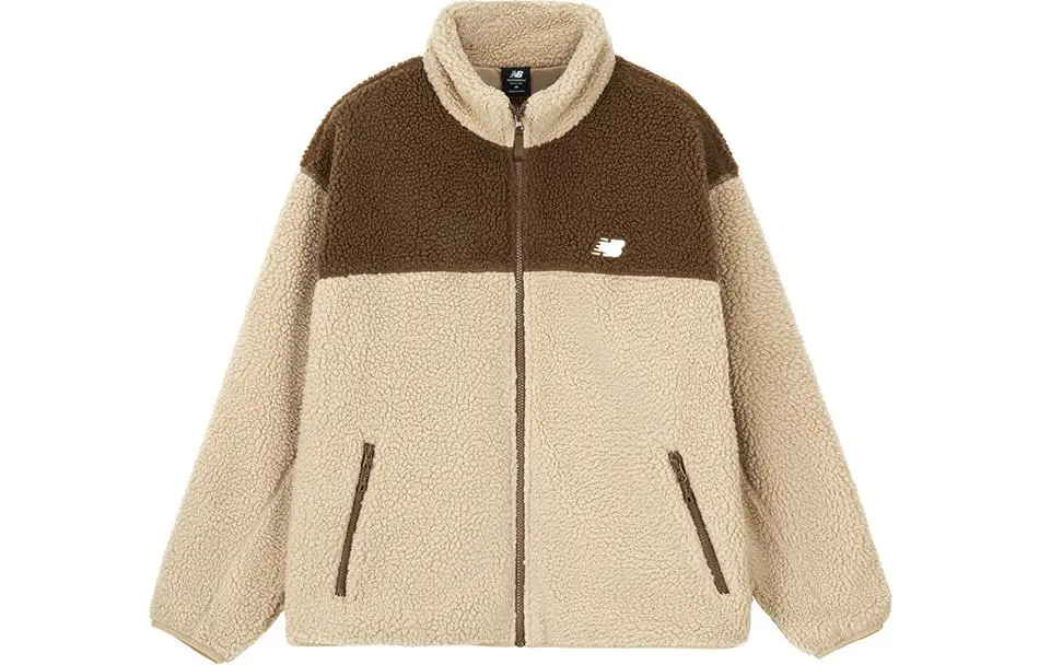 New Balance Velvet Jackets Women's Khaki Stand Collar Thickened And Fleece-Lined