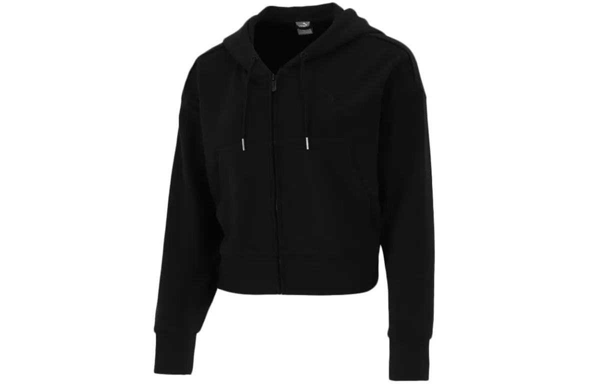 PUMA Cropped Coats Women's Black Hooded Moderate Straight Fit