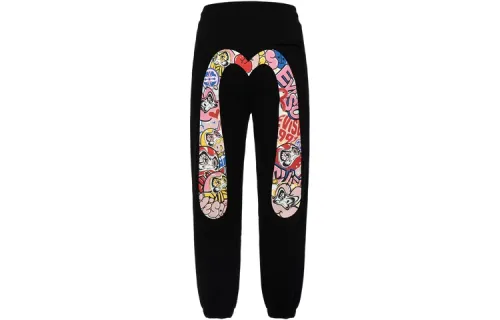 EVISU Knitted Sweatpants Women's Black Moderate Cuffed Pants