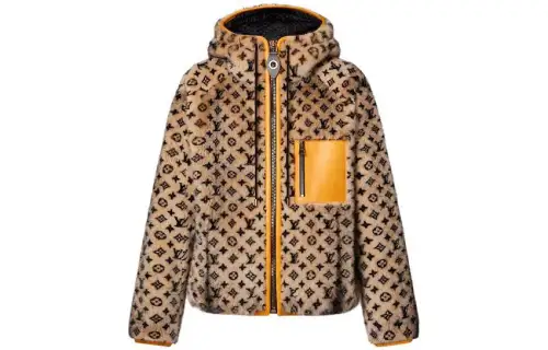 Lv Leather Trim Monogram Mink Jacket