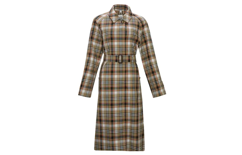 Burberry Trench Coats Women's Plaid Lapel Moderate Other