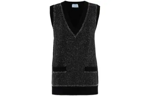 PRADA Vests Women's Black V Neck Moderate Other