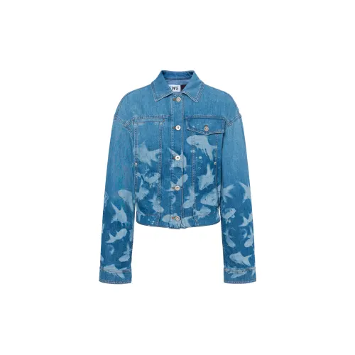 LOEWE Denim Jackets Women's Blue Lapel Moderate Straight Fit