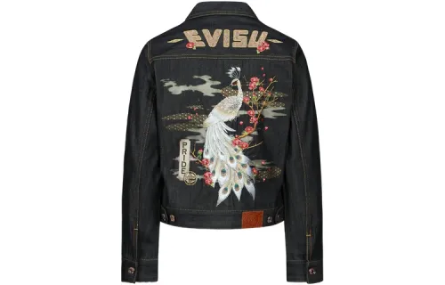 EVISU Denim Jackets Women's Denim Blue Lapel Moderate Straight Fit