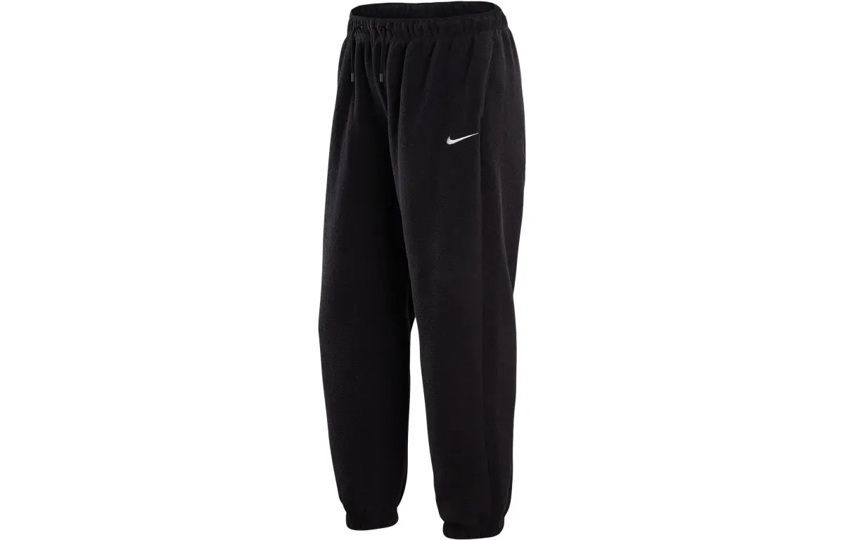 Nike Sportswear Essentials Logo Print Towel Fabric Fleece Lined Casual Sweatpants Women's Black