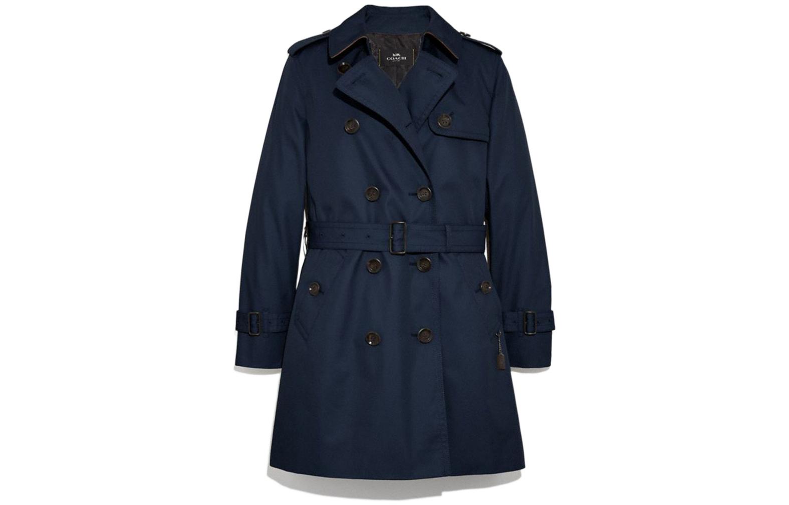 COACH Trench Coats Women's Blue Lapel Moderate