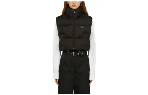 PRADA Vests Women's Black Stand Collar Moderate Other