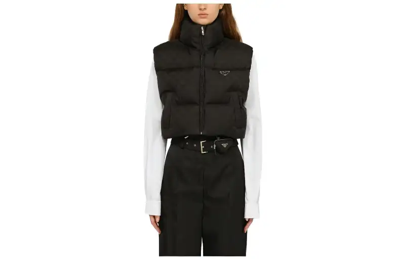 PRADA Vests Women's Black Stand Collar Moderate Other